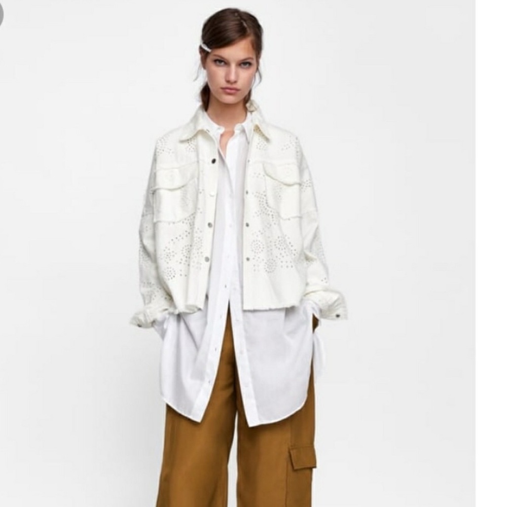 White Zara white Lace Jean Jacket